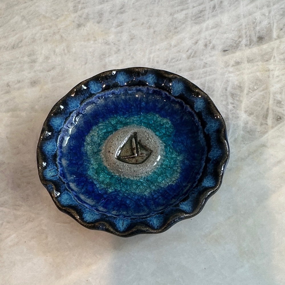 Handcrafted Blue and Gray Ceramic Dish